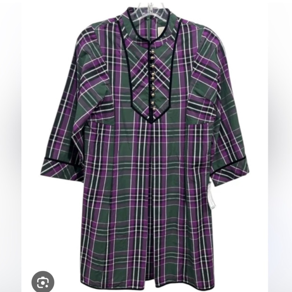 Tuckernuck Green and Purple‎ Plaid V-Neck Tunic Size XL